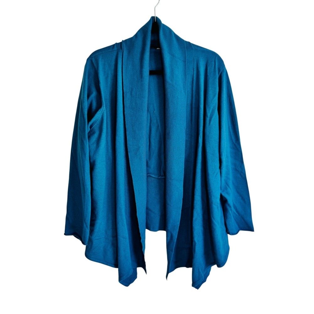 Capsule 100 Wool‎ Cozy Cardigan Minimalist Quiet Luxury Lagenlook 2X Teal Blue
